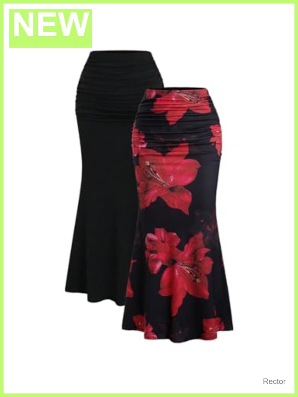 Women's 2 Pack Fishtail Skirt Ruched Bodycon Mermaid Floral Long Work